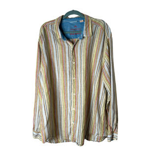 Tommy Bahama Shirt with Multicolored Stripes in 100% Linen Size XLX